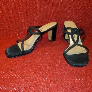 Vintage 90s PM  ollection By 925 Black satin strappy slip on sandal